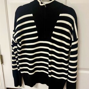 Land’s End 1/4 zip Women’s S/T black & white Drifter sweater. 100% cotton